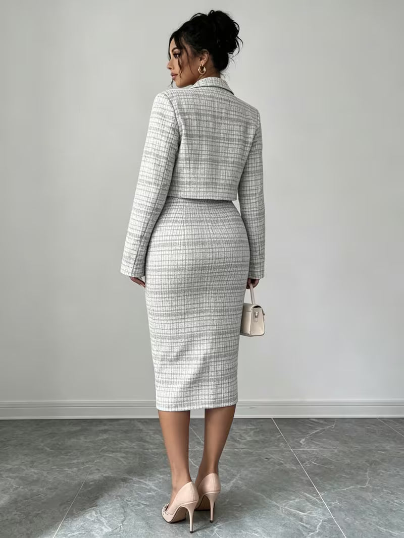 Conjunto de tweed a cuadros Celeste