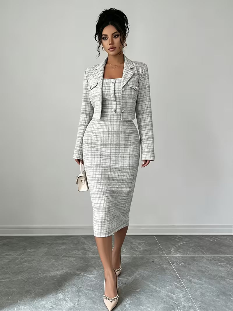 Conjunto de tweed a cuadros Celeste