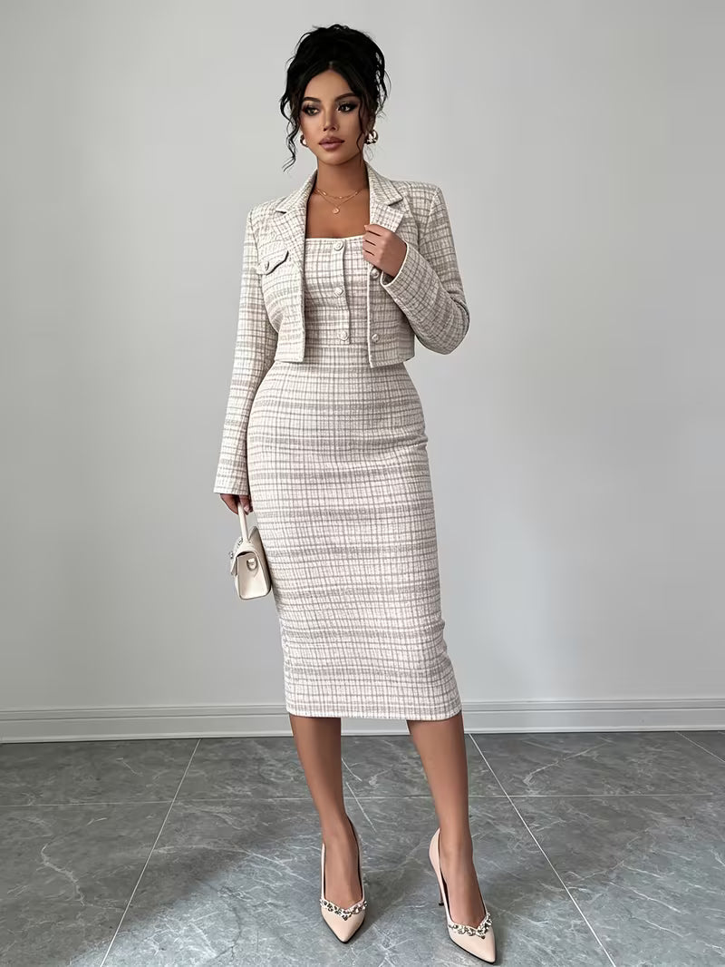 Conjunto de tweed a cuadros Celeste