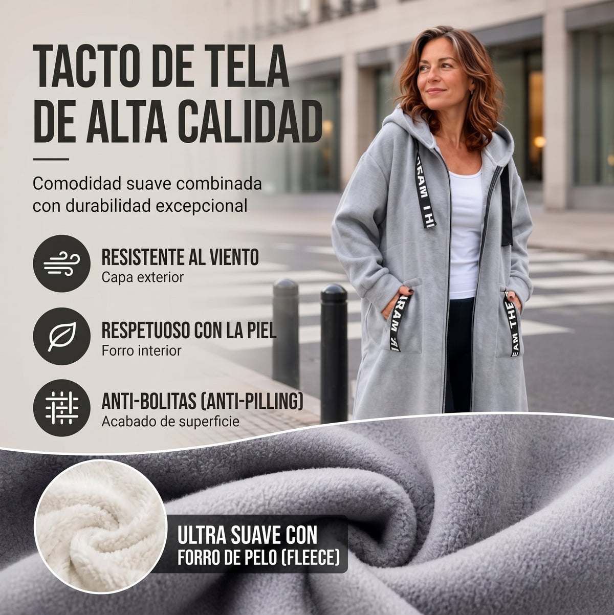 Luna|Sudadera con capucha tipo abrigo extragrande para mujer