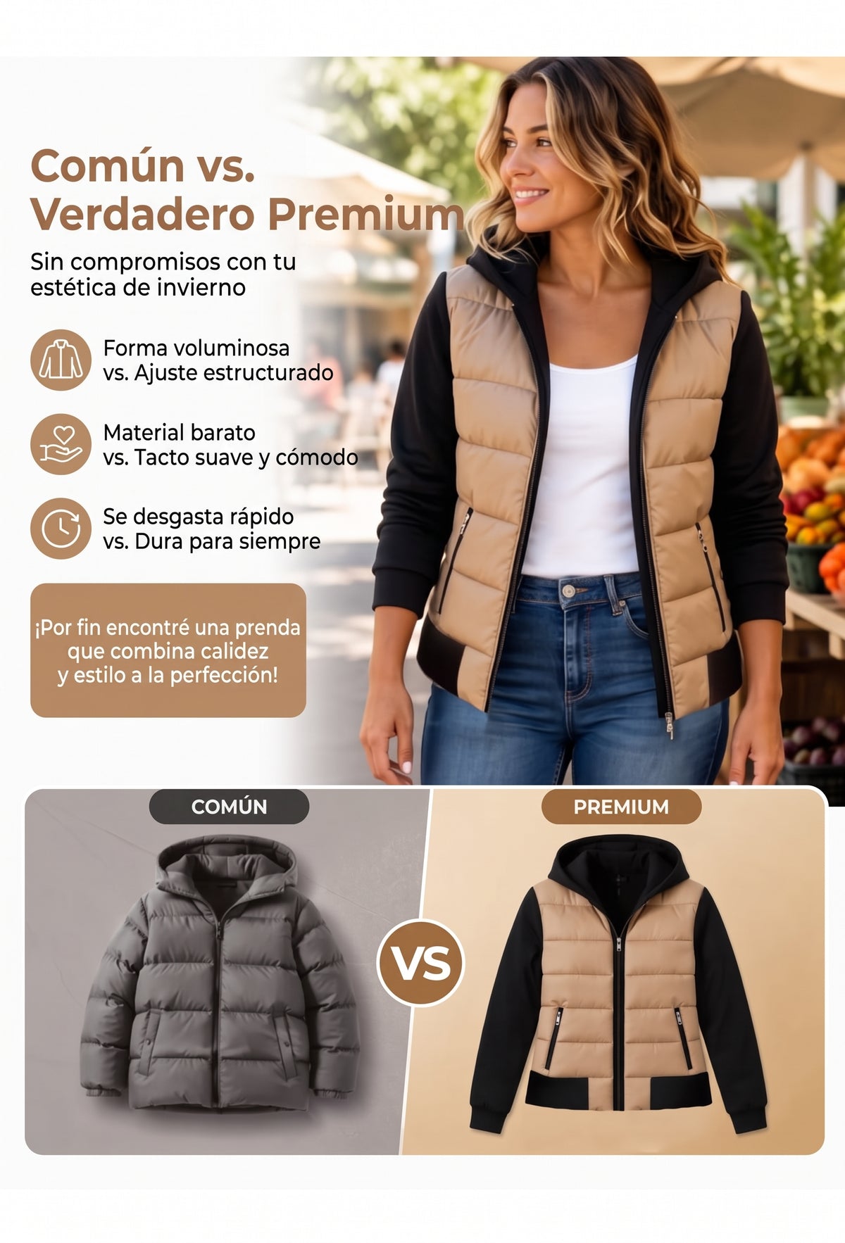 📢🎉¡Liquidación! Por debajo del precio de coste🛍️✨Chaqueta con capucha acolchada de bloques de color para mujer