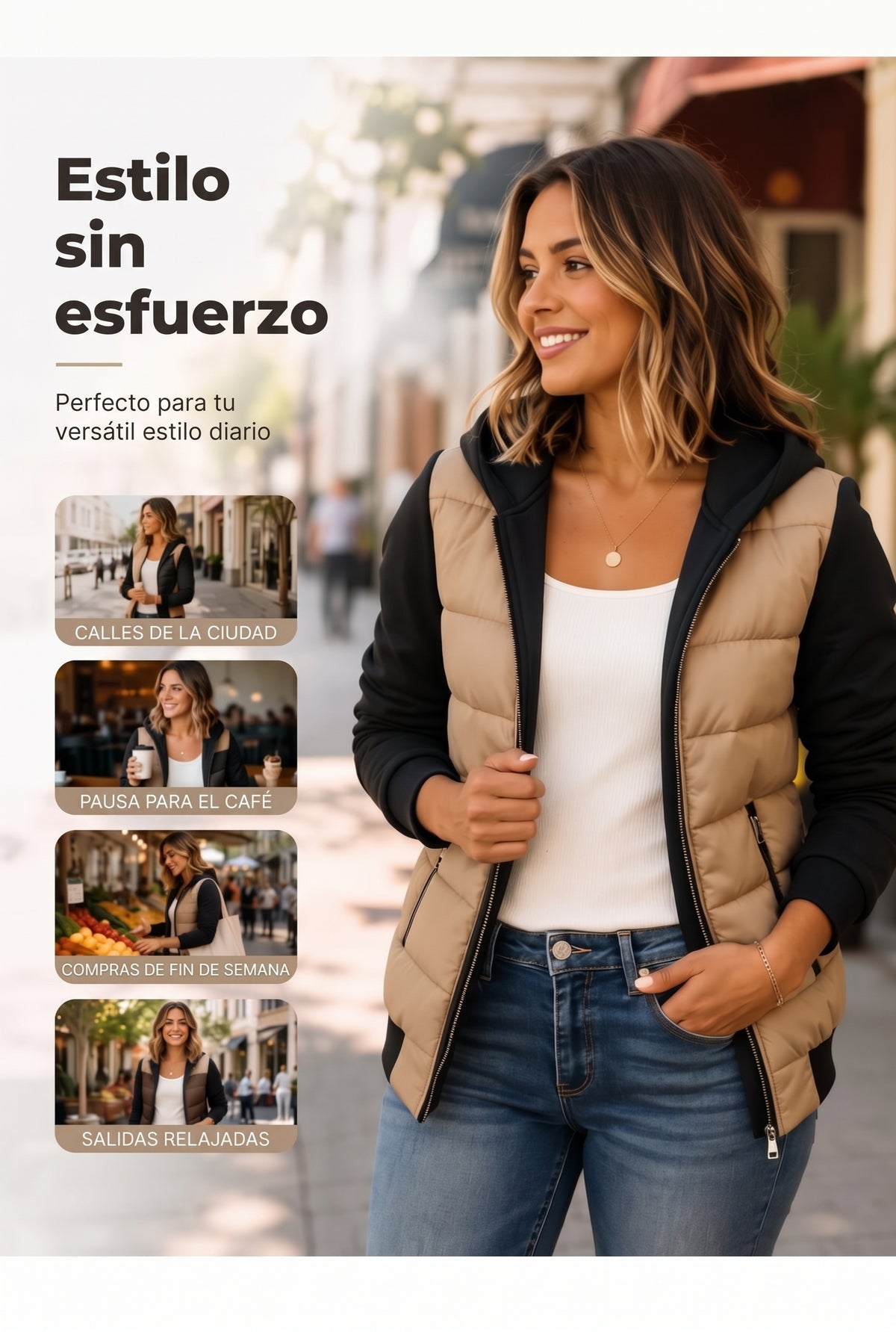 📢🎉¡Liquidación! Por debajo del precio de coste🛍️✨Chaqueta con capucha acolchada de bloques de color para mujer