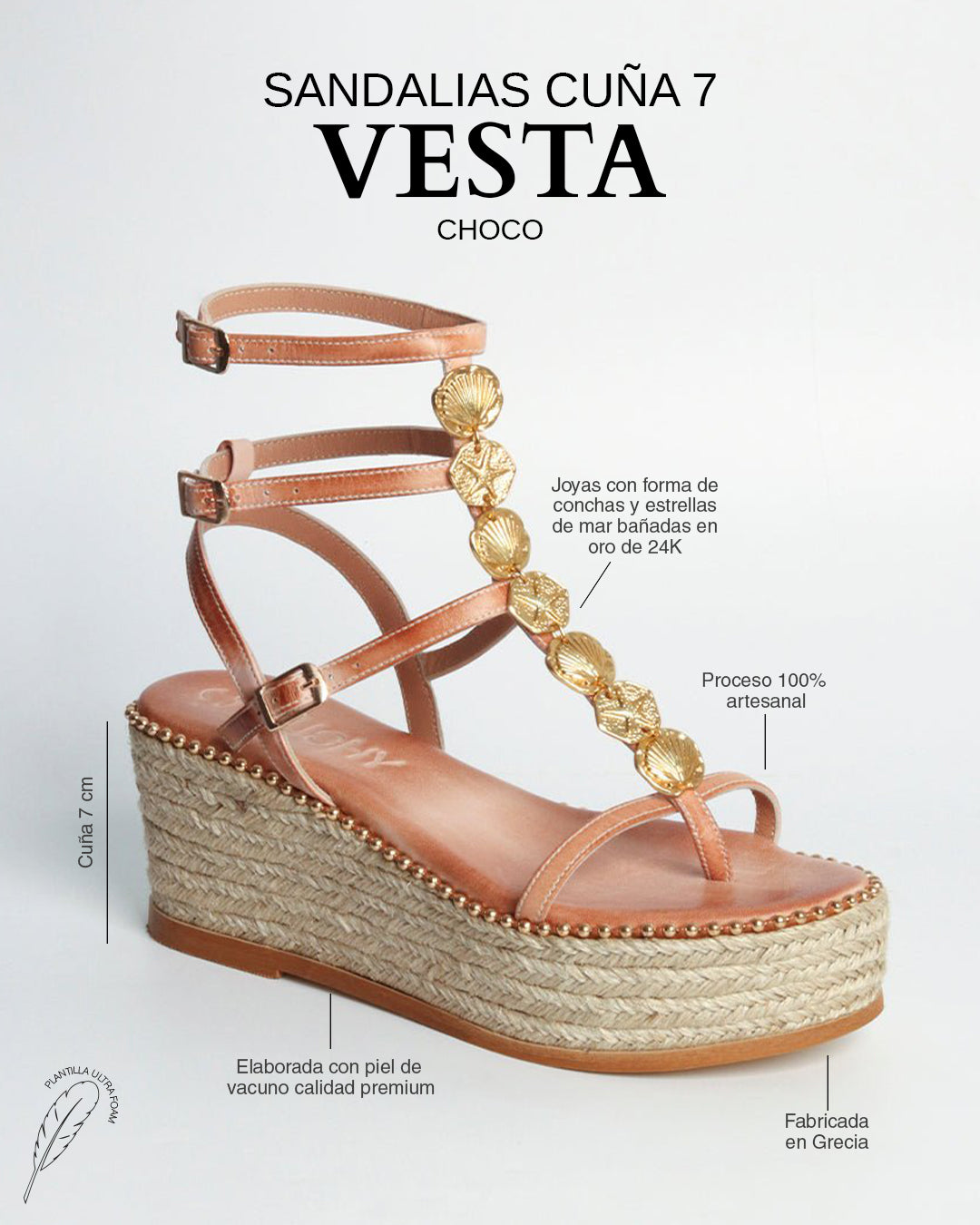 Sandalias Vesta Cuña 7 Natural