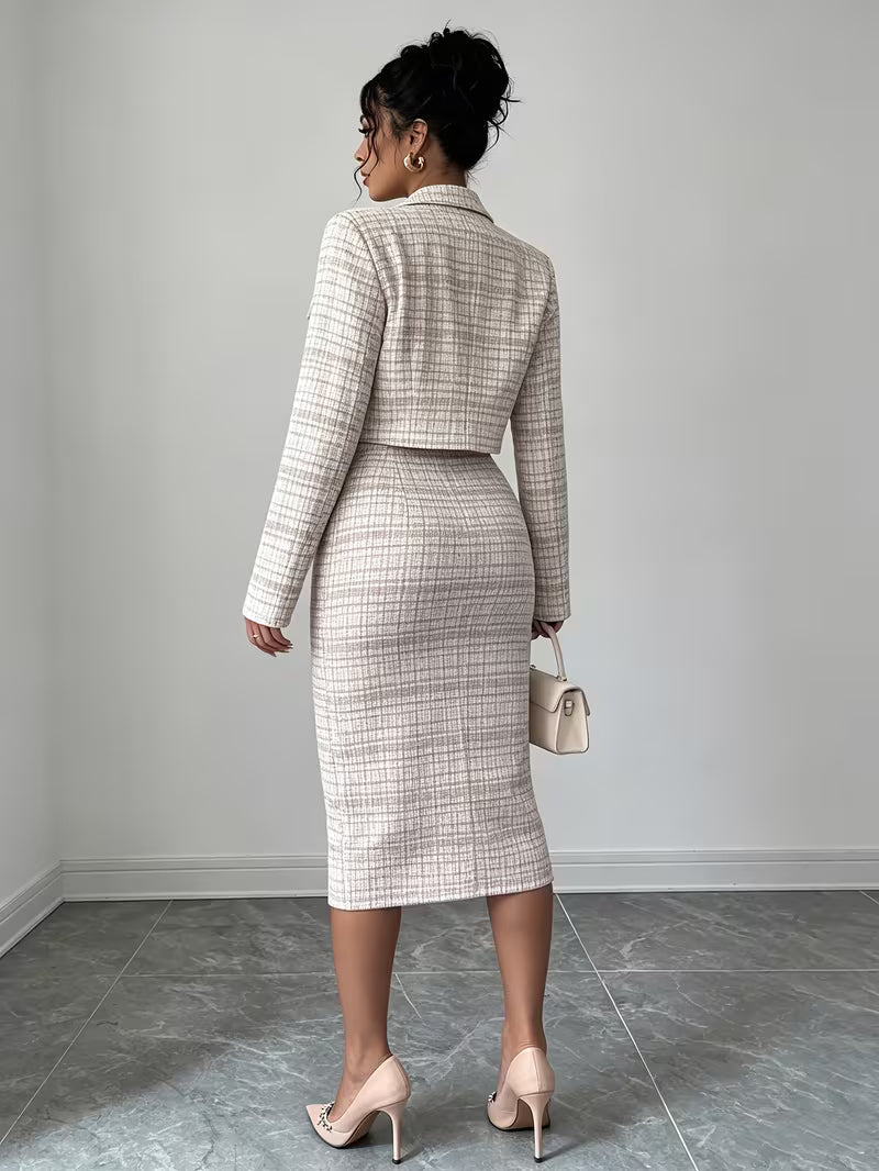 Conjunto de tweed a cuadros Celeste