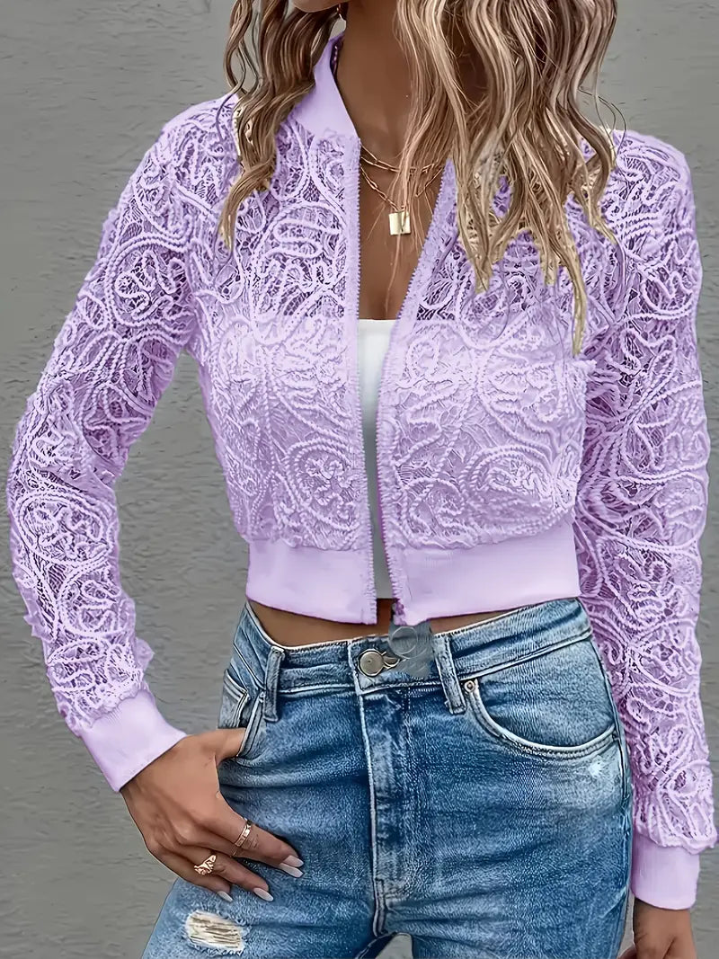 Cazadora bomber corta de encaje Michela
