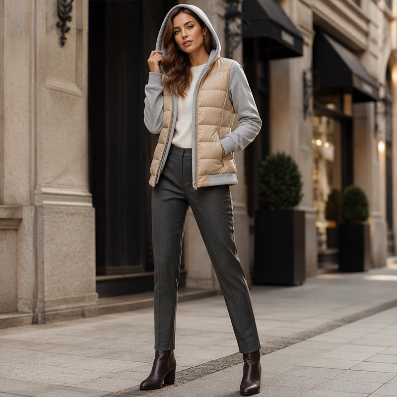 📢🎉¡Liquidación! Por debajo del precio de coste🛍️✨Chaqueta con capucha acolchada de bloques de color para mujer