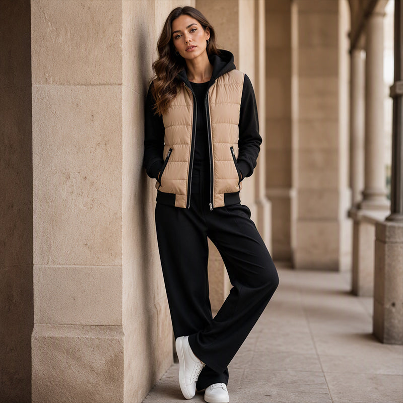 📢🎉¡Liquidación! Por debajo del precio de coste🛍️✨Chaqueta con capucha acolchada de bloques de color para mujer