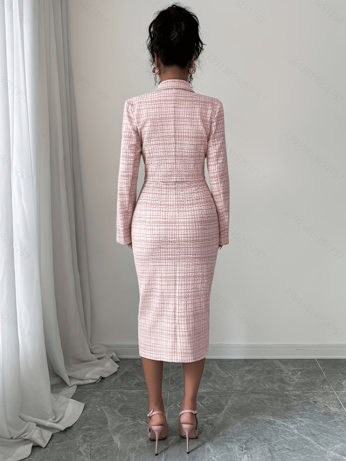 Conjunto de tweed a cuadros Celeste